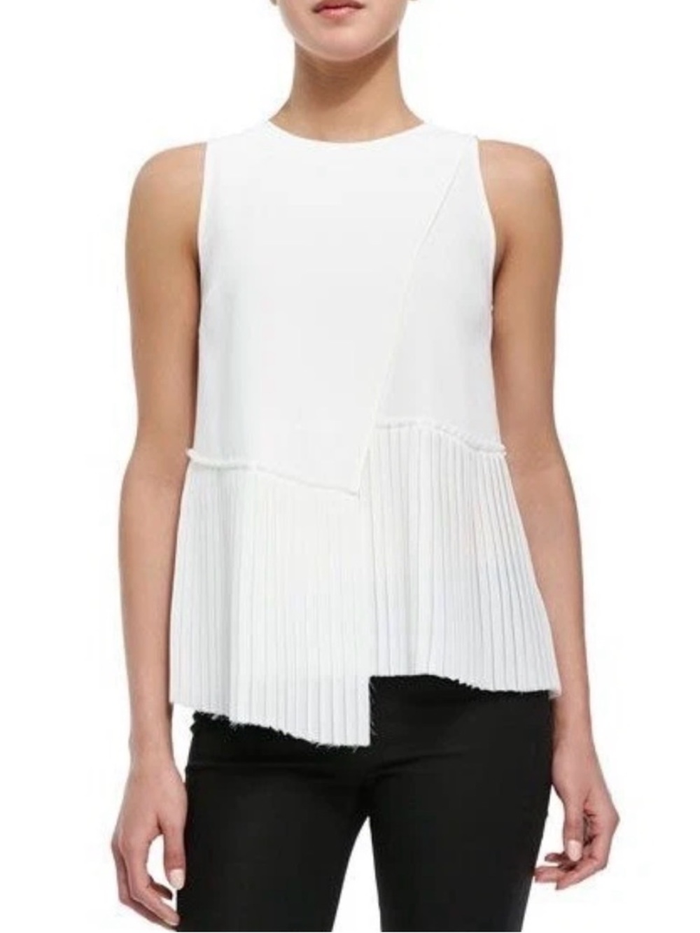 Derek Lam 10 Crosby Sleeveless White Pleated Hem Top